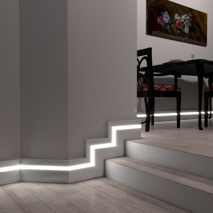 Bodenbeleuchtung mit LED-Streifen im Innenraum