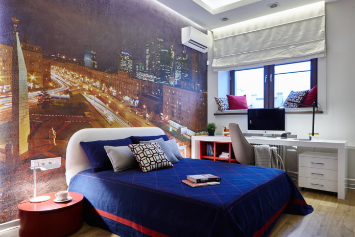 Teenagerbett mit Tagesdecke im Jungenzimmer