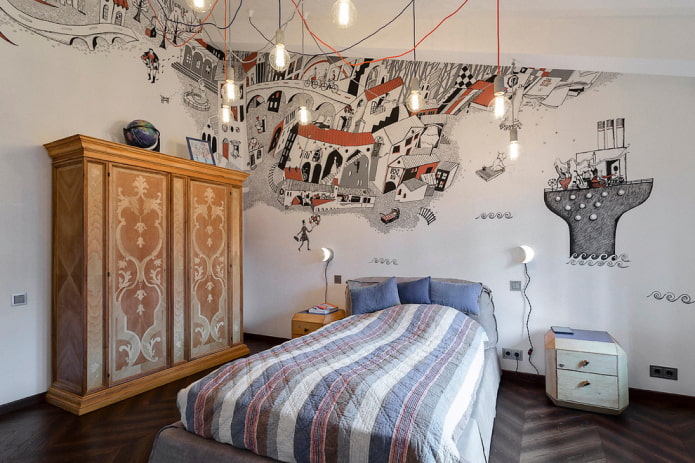 Teenagerbett mit Tagesdecke im Jungenzimmer
