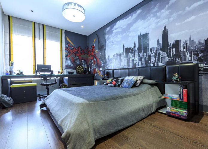 Jugendbett mit Tagesdecke im Jungenzimmer
