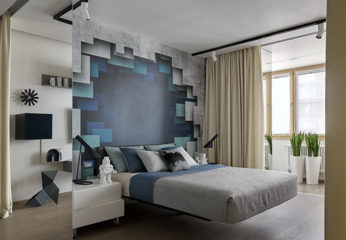 Bett mit einer Tagesdecke-Bezug im Schlafzimmer