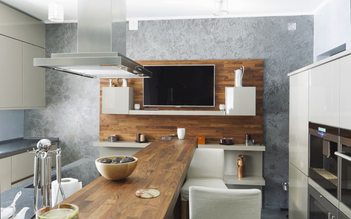 TV-Regal im Kücheninterieur
