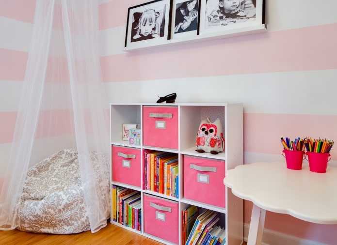 Regale im Interieur eines Mädchenzimmers