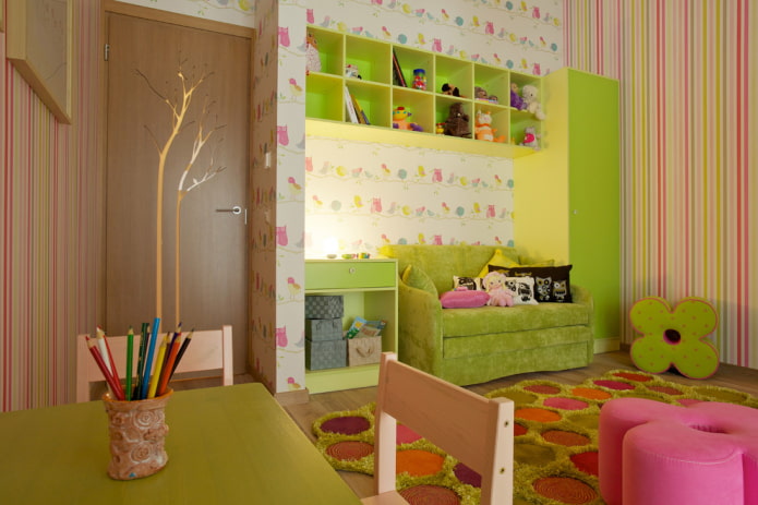 Farbgestaltung von Regalen im Inneren des Kinderzimmers