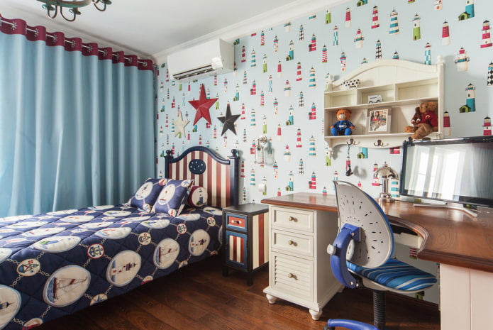 Regale im Kinderzimmer im nautischen Stil