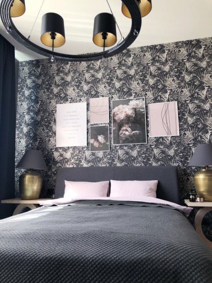 stilvolles Schlafzimmer in Grau und Rosa