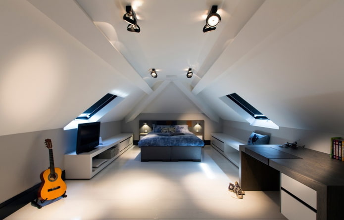 Strahler an der Decke im Dachgeschoss