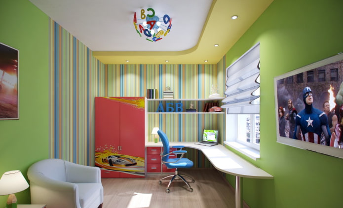 Zweistufige Deckenkonstruktion in einem Kinderzimmer