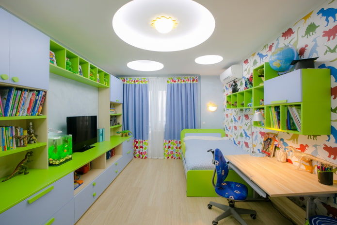 Deckenstruktur mit Beleuchtung im Kinderzimmer