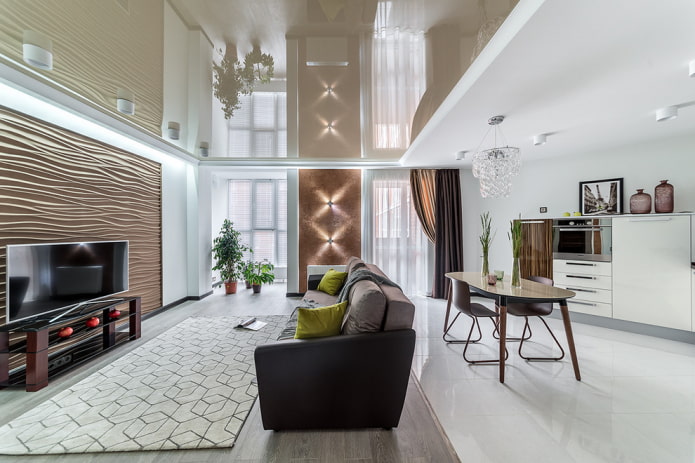 Deckenaufteilung im Wohnküchen-Interieur
