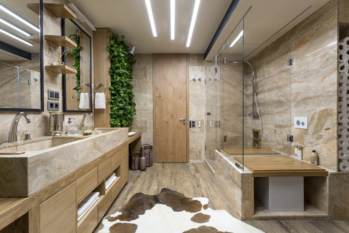 Deckengestaltung in einem Badezimmer im Öko-Stil