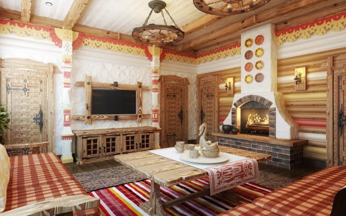 Wohnzimmer in einer russischen Isba