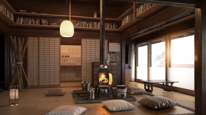 Japanisches Interieur eines Holzhauses