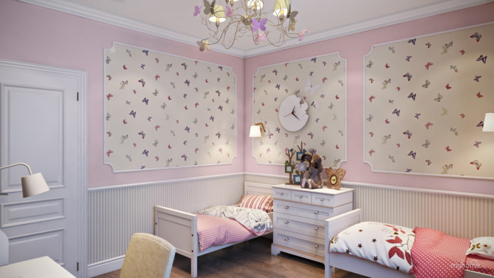 Rosa und beige Tapeten im Kinderzimmer