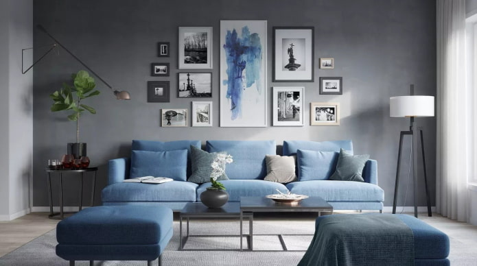 Grau in Kombination mit Blau im Innenraum