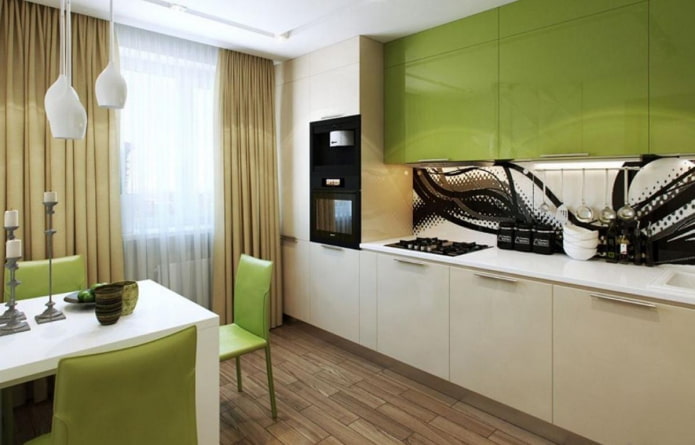 Kücheninterieur in Beige- und Hellgrüntönen