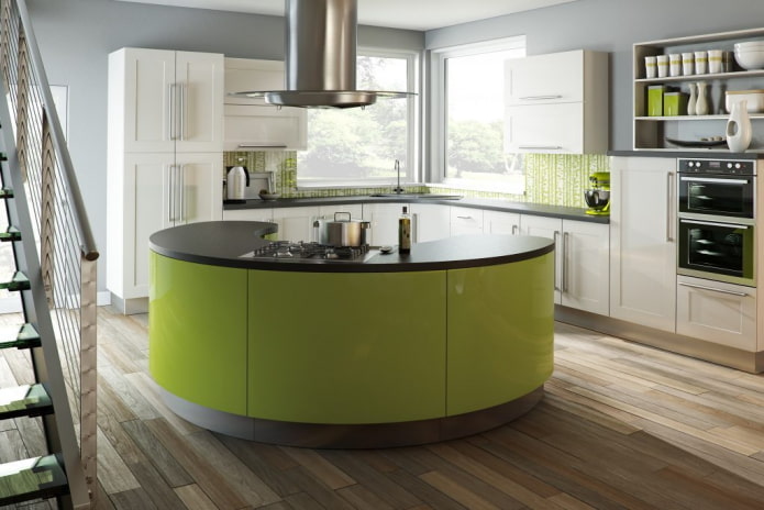 Hellgrünes Kücheninterieur im modernen Stil