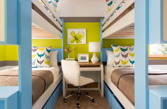 Hellgrünes und blaues Kinderzimmer-Interieur