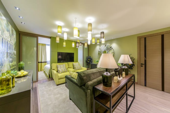 Wohnzimmer in Grüntönen