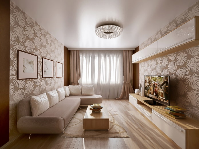 weiße Satindecke im Wohnzimmer