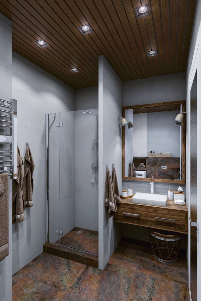 Badezimmer-Interieur in Graubrauntönen