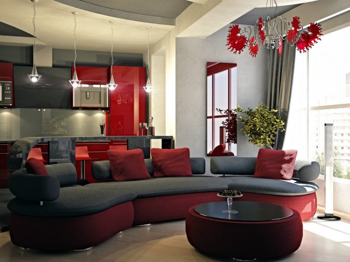 Sofa mit rotem Stoff und Gestell