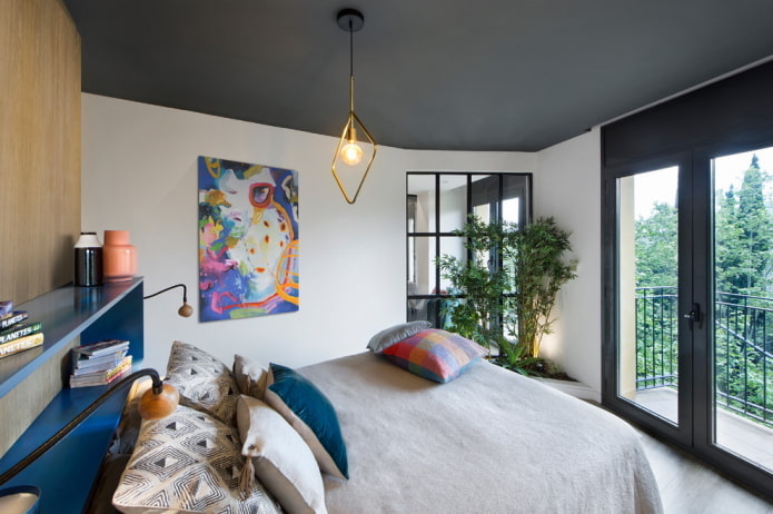 dunkelgraue Deckenstruktur im Schlafzimmer