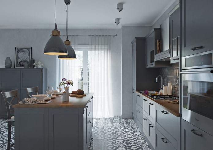 Kücheninterieur in Grautönen