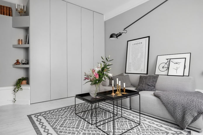 Graues Interieur im skandinavischen Stil