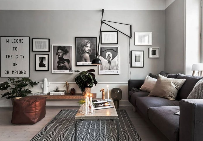Graues Interieur im skandinavischen Stil