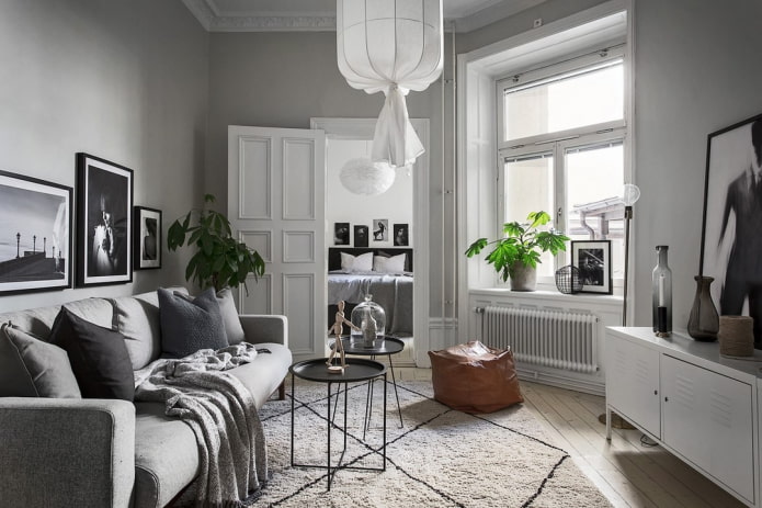 Graues Interieur im skandinavischen Stil