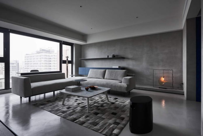 Graues Interieur im minimalistischen Stil