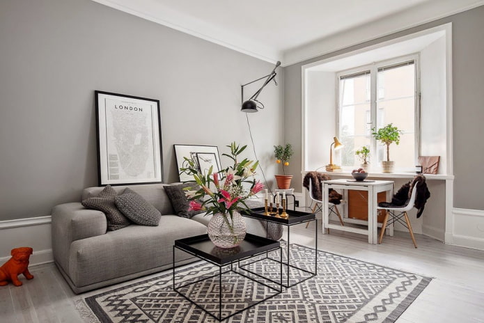 graue Wände im Wohnzimmer