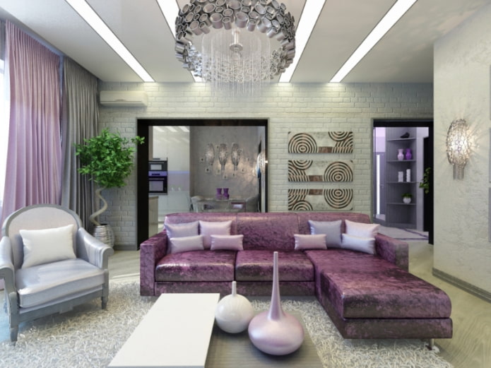 Innenarchitektur in Grau-Violett-Tönen