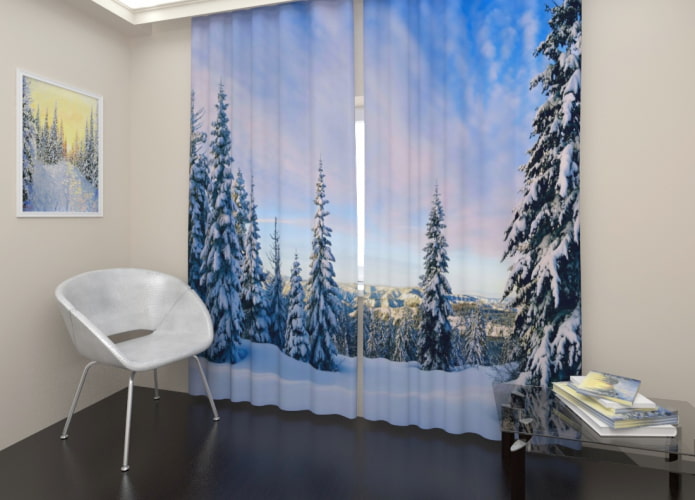 Lange 3D-Vorhänge mit dem Bild des Waldes
