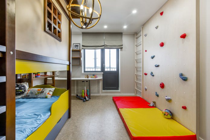 Graue Raffrollos in einem modernen Kinderzimmer