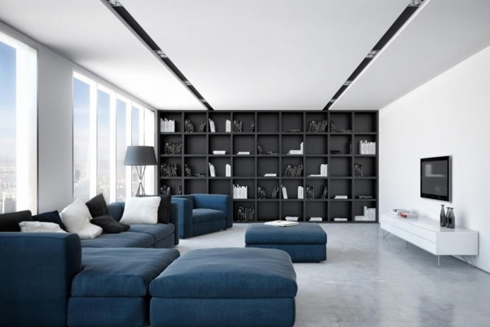 Blaues Sofa im minimalistischen Stil