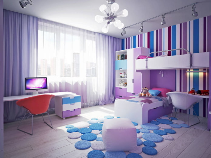 Violett-blaues Zimmer für Jungen