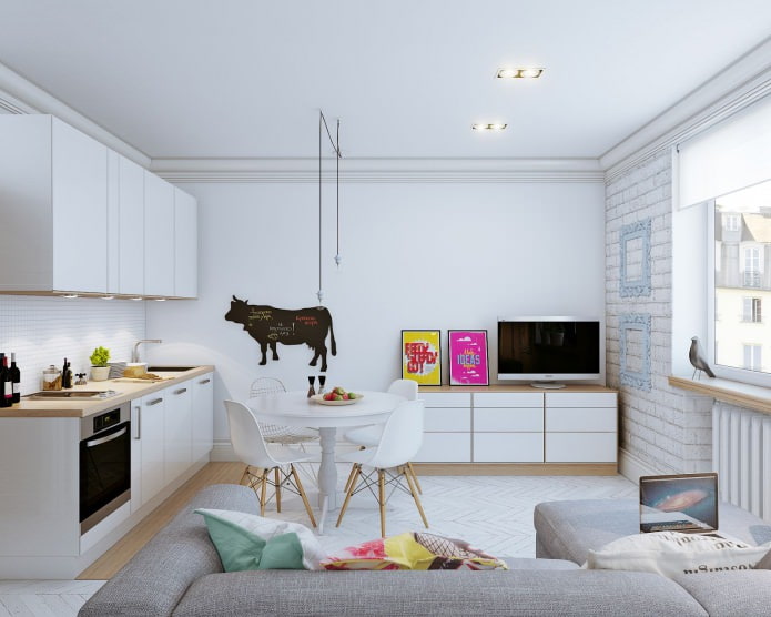 Innenarchitektur einer kleinen Wohnung von 24 m².