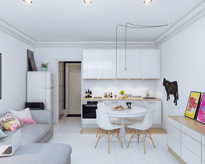 Innenarchitektur einer kleinen Wohnung mit 24 m².
