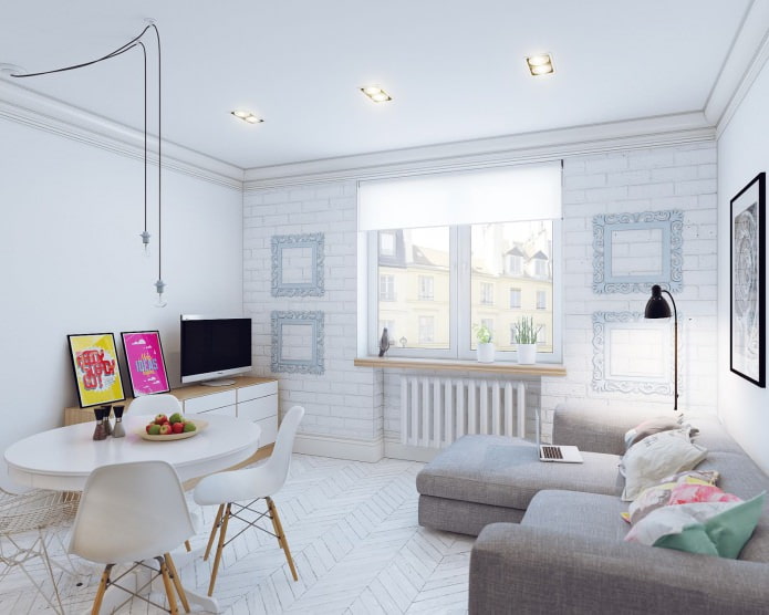 Skandinavisches Design eines kleinen Studio-Apartments mit 24 m²