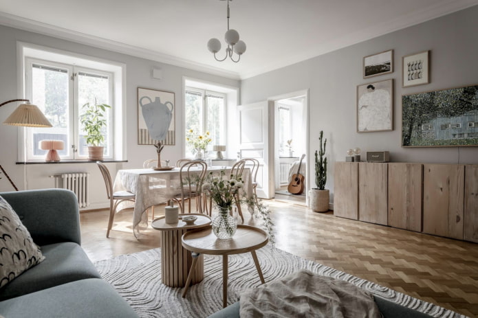 Parkett in einem skandinavischen Wohnzimmer