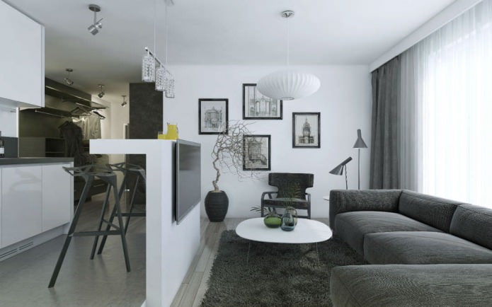 Küche-Wohnzimmer-Design mit Bartheke