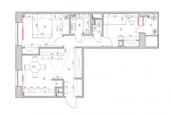 Grundriss einer 52 m² großen Zweizimmerwohnung.