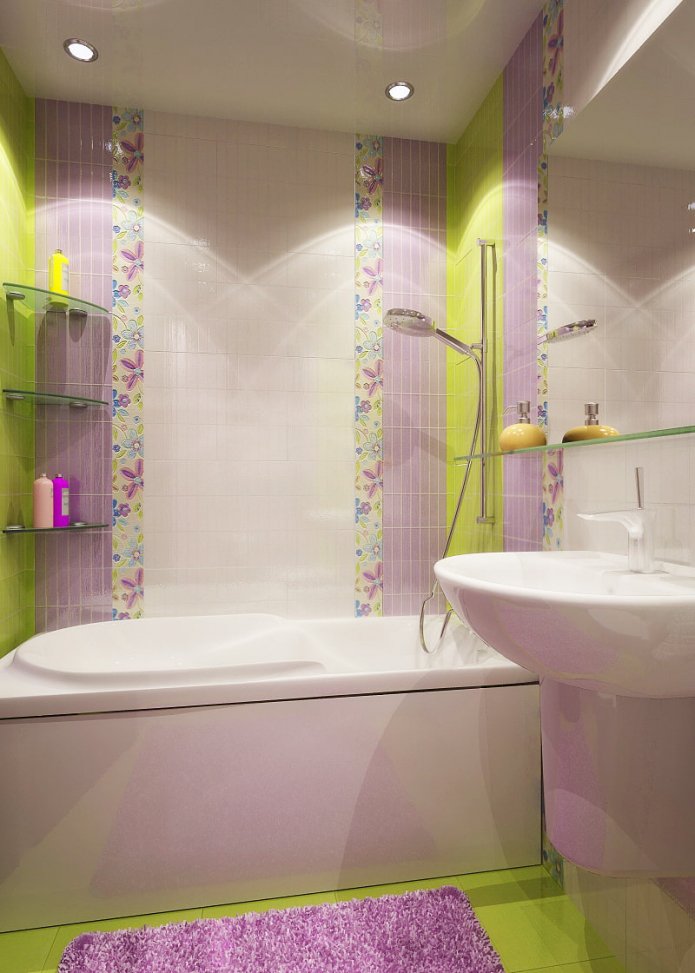 Wand Dekoration im Badezimmer mit vertikalen Streifen