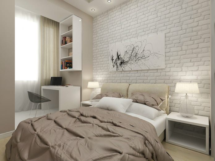 Entwurf eines Schlafzimmers in einer Einzimmerwohnung von 45 m².