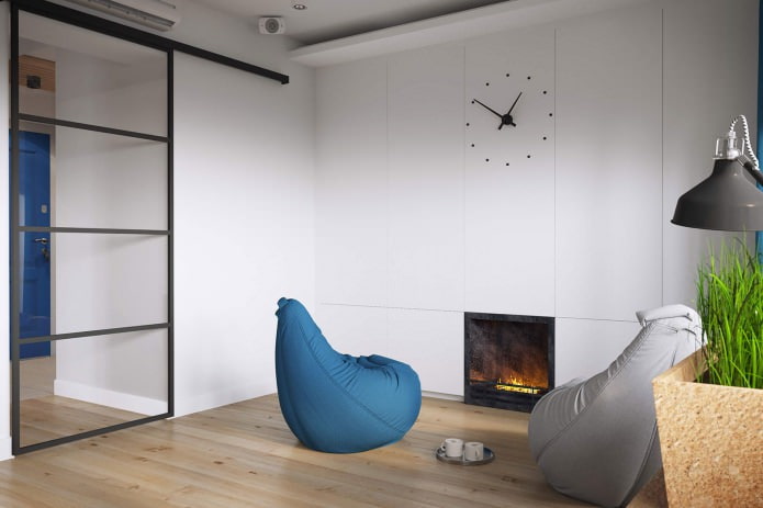 Wohnzimmer im Design einer Einzimmerwohnung von 37 qm.