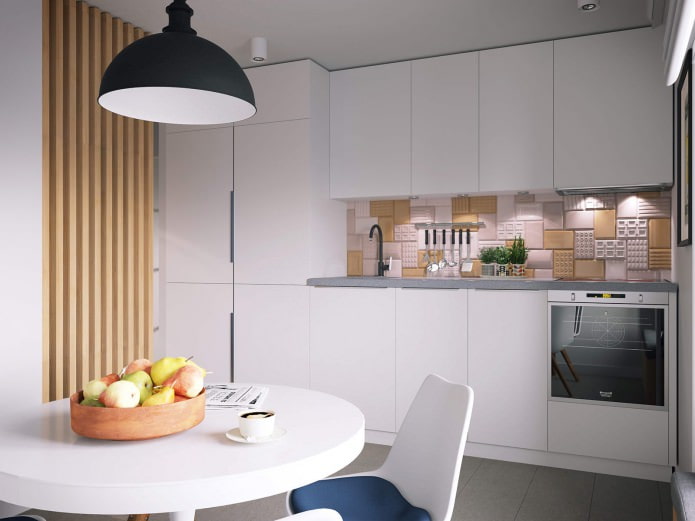 Küche im Design einer Einzimmerwohnung mit 37 m² m.