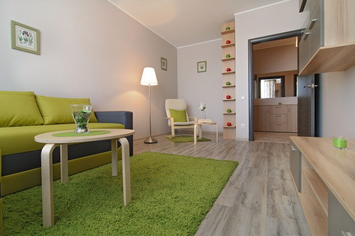 Wohnzimmer in einer 42 m² großen Einzimmerwohnung.