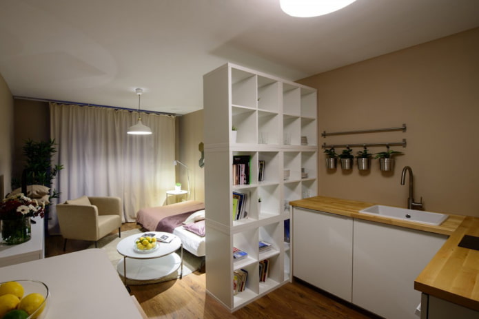 Möbel in der Zonierung Küche-Schlafzimmer